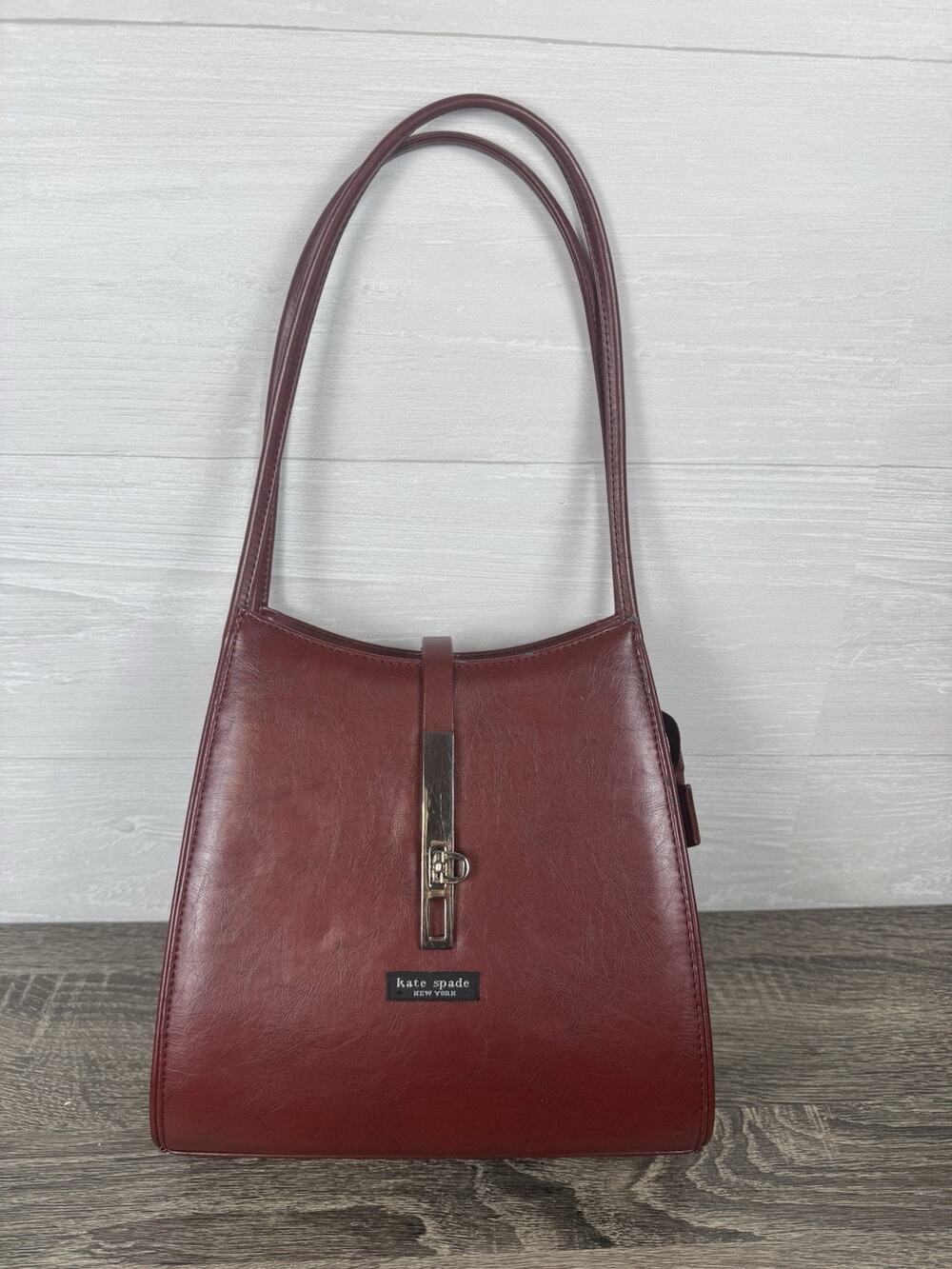 Kate Spade New York Burgundy Leather Shoulder Bag Large 18” Structured Purse